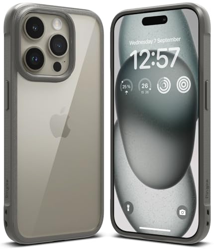 Ringke Fusion Bold [Vergilbungsfrei] Kompatibel mit iPhone 15 Pro Hülle, Fester Griff rutschfeste Stoßfeste TPU Bumper mit Klarer Harte PC Rückseite HandyHülle - Gray | Anti-Vergilbungs-Technologie, transparente Rückseite, verbesserte Griffigkeit, rutschfeste Handyhülle