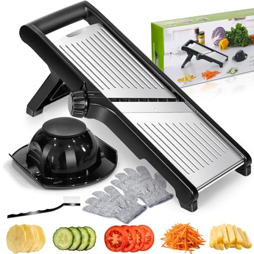 MASTERTOP Mandoline Inox à Légumes Réglable, Trancheuse de Cuisine Professionnel, Mandoline Japonaise Manuelle Multifonctionnelle avec Lames Tranchantes pour Différents Epaisseurs de Coupe