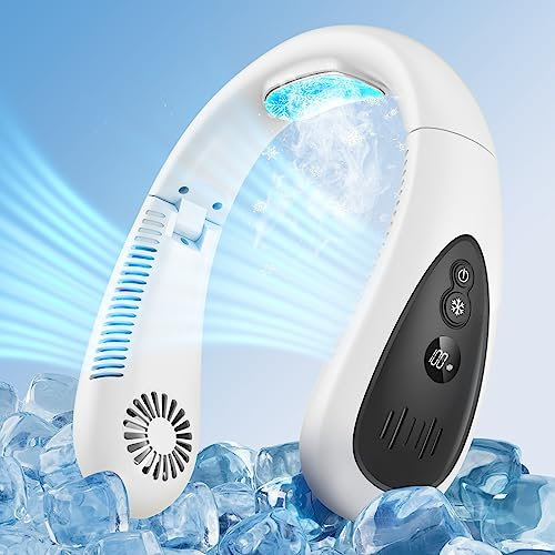 Neck Air Conditioner, 5000mAh Portable Neck Fan with Semiconductor Cooling Airflow Bladeless USB Neck Fans Portable Rechargeable with 3 Speeds, LED Display, Personal Fan for Outdoor Travel Indoor