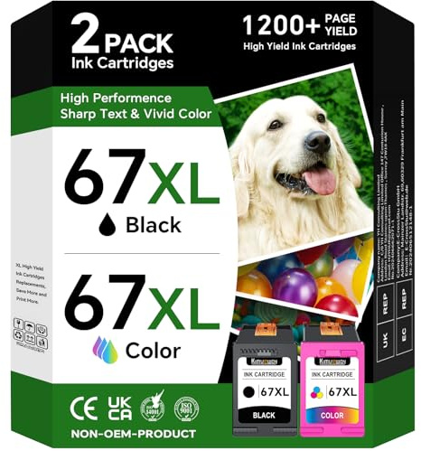 67 XL bläckpatroner svart/färgkombo pack kompatibel med HP Ink 67 67XL hög kapacitet ersättning för HP67 fungerar för HP DeskJet 2855e 2755e 1255 4100 2800e 2755e ENVY Pro 6455 6485 6000 skrivare (2