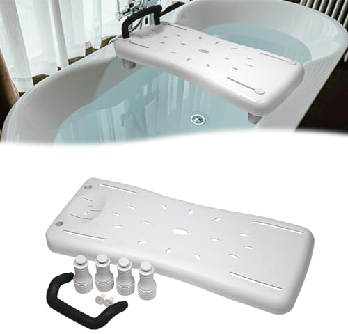 HENGMEI Tavola Vasca da Bagno per Anziani, Tavoletta da Bagno Ausilio per L'accesso Alla Vasca, Sedile in Plastica Regolabile per Adulti con Portasapone e Maniglione, Maniglia Nera
