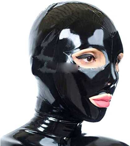 ZOUTYI 100% Latex Maske Gummi SM Fetisch Vollbondage Maske BDSM Latex Bondage Maske Vollgesichtsmaske Adult Sexy Party Coole Stil Augenmaske Partys Banketten,Schwarz,M