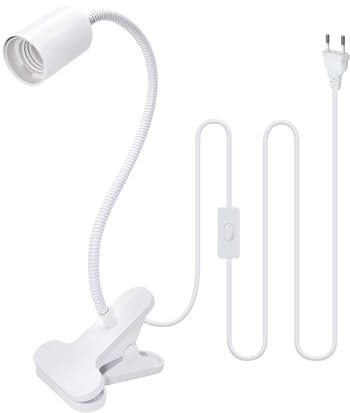 Portalampada E27 con Pinza, 240CM Cavo, Lampada con Morsetto, 35 CM Flessibile Collo di Cigno, Lampada a Pinza, Porta Lampada con Clip, Lampada da Scrivania per Trucco Lettura, Bianco