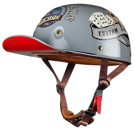 Mezzo Casco Jet Moto Retrò Casco Scodella Portatile, ECE Omologato Mezzo Elmetto da Moto Retrò per Uomo Donna Biker Cruiser Scooter Touring
