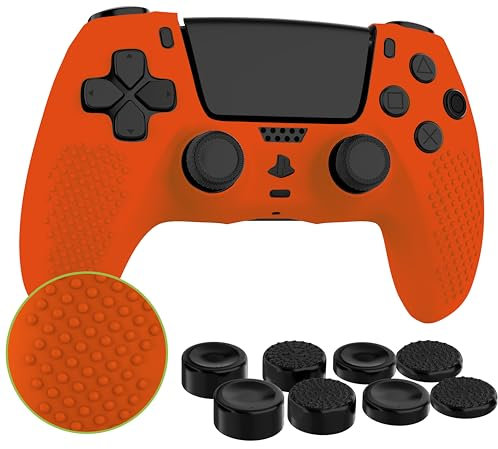 MyGadget Housse Silicone Compatible avec Manette PS5 - INCL. 8 Capuchons pour Joysticks (Petits | Grands) - Coque pour PlayStation 5 Dualsense Wireless en Orange