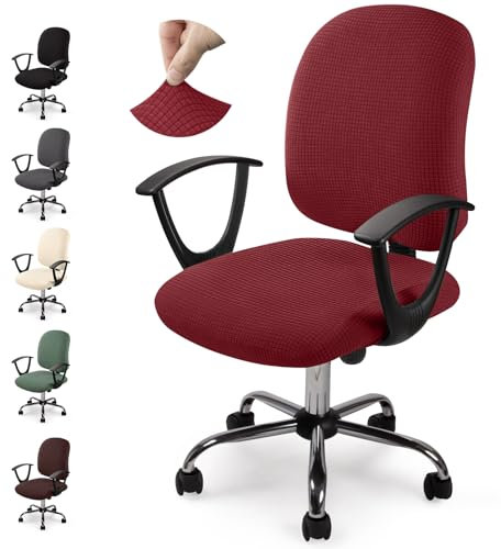 Funda para Silla de Oficina Jacquard Funda de silla de Oficina Elástica Fundas sillas Modernas Lavable Fundas para Sillas Giratoria Protector de Funda para Silla de Oficina (No Sillas) (Y-Rojo, 1)