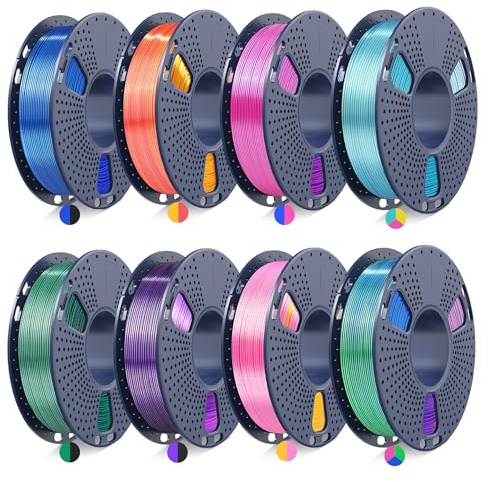 JAYO Silk Dual & Tri-Color PLA Filament 1.75mm Bundle, Multi-Color Shiny 3D Printer Filament Set, Smooth Glossy Finish, Easy to Print, No Clog, 250g Spool, 8 Rolls, 2kg in Total