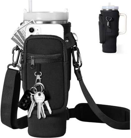 Flaschenhalter Rucksack | Tragetasche Für Wasserflaschen Mit Handytasche Kompatibel | Sta-nley Cup Zubehör,st-anl-ey Cup Tasche Mit Griff Und Verstellbarem Riemen Für Camping, Reisen (Schwarz)