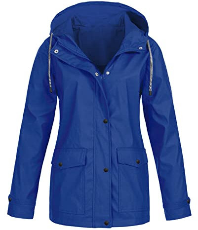 Cocila Spring Deals Womens Autumn Winter Solid Color Hooded Pockets Watertight Windproof Jacket Raincoat with Hood Women Ladies Coat Size 22 Black Rain Jacket Ladies Ladies Gift Sets Sale Clearance