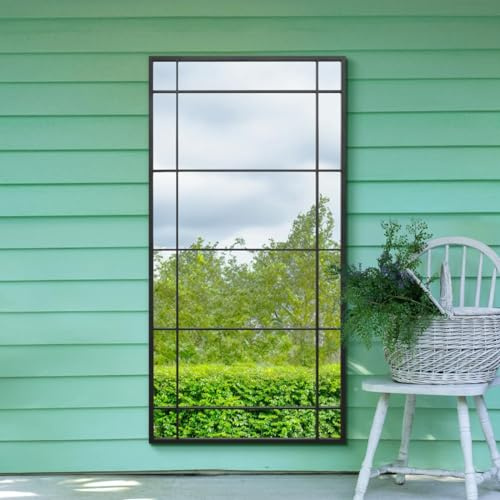 The Tabula - New Black Metal Framed Window Wall or Leaner Garden Mirror 63 X 31 (160CM X 80CM)