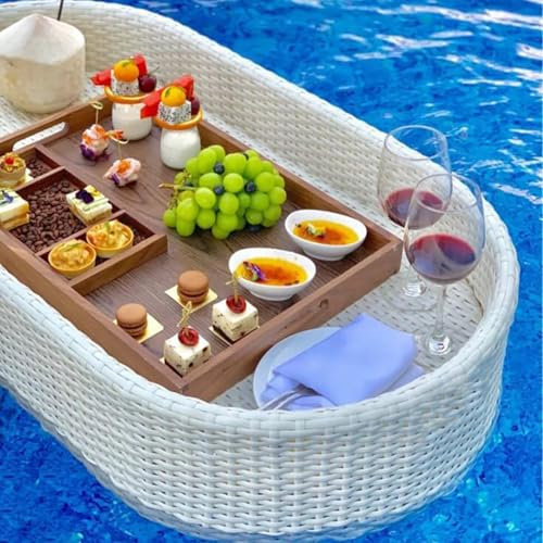 Bandeja Flotante Tejida De Ratán Ovalada For Piscina, Playa, Aguas Termales, Fiestas En Casa, Bandeja For Desayuno, Bebidas De Agua, Refrigerios, Bandeja Flotante For Servir En La Piscina, For Descans