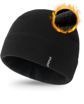 Zylioo Fleece skalle keps för stora/små huvuden, cykelmössa under hjälm, hjälmfoder keps, löpmössa, Svart-Fleece, XL/XXL