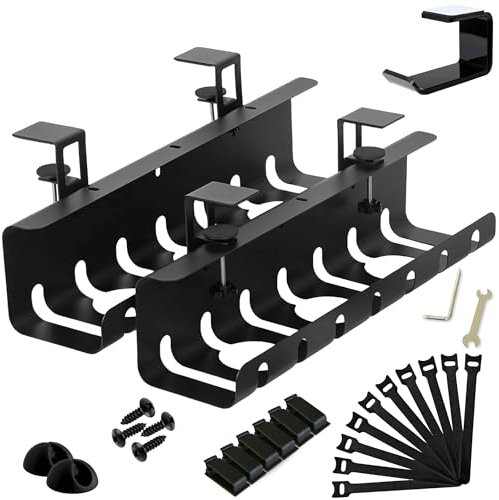 XEEMKAR| Bandeja Organizador Cables Escritorio, x2 organizadores de Cables, sin o con taladros, Incluye Soporte Auricular, Esconder Cables en tu Oficina/Casa, Bandeja Cables Escritorio.