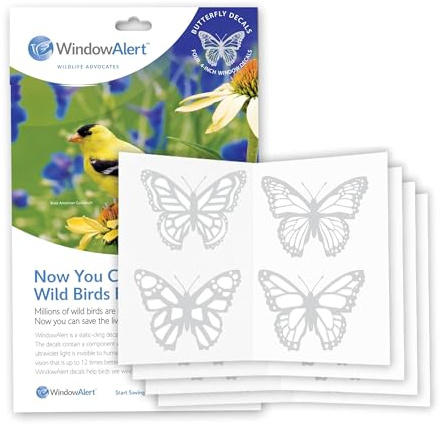 WindowAlert Butterfly Window Decals, UV Reflective Bird Collision Deterrent