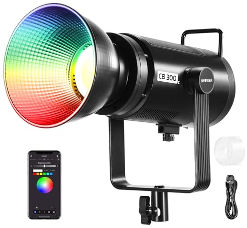 NEEWER CB 300C RGB LED Video Light with Reflector, 300W, APP/2.4G Control, 17 Scenes 29600Lux/1m 2500-7500K CRI97+/TLCI97+ Full Color Bowens COB Continuous Output Lighting Dimmable for Studio Filming