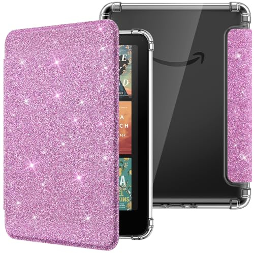 MoKo Hülle für 7 Kindle Paperwhite 12.Generation & Colorsoft, Lila Glitzer | Ultraklar Weich Transparent Rückseite Leicht Schutzhülle mit Auto Schlaf/Aufwach