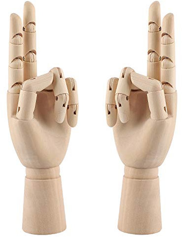 Nvzi 10 Zoll Holz Hand Modell Flexible bewegliche Finger Manikin Handfigur Links/Rechts Hand Modell zum Zeichnen, Skizzieren, Malen
