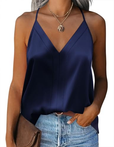 Zeagoo Womens Silk Satin Vest Tops Elegant V Neck Camisole | Sexy Cross Back Spaghetti Strap Cami Top Sleeveless Blouses Summer Silk Shirt Basic Tank Top