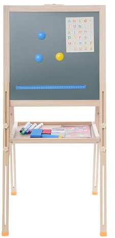 Staffelei mit Magnettafel, All-in-One Staffelei für Kinder, 3-in-1-Kinder Staffelei, Kindertafel mit Kreide und Magnet, Doppelseitige Staffelei, Höhenverstellbar Standtafel, für Kinder und Kleinkinder
