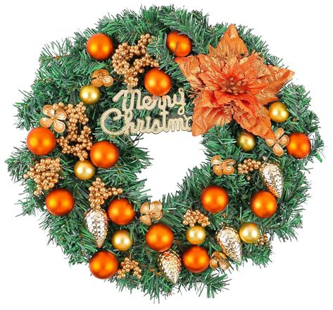 Luxuriöser Weihnachtskranz mit Schleife, dekoriert, mit Kugeln, eleganter Weihnachtskranz mit Festival-Ornament für drinnen