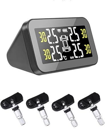 WANGZEYU Tpms Sistema de Control de presión de neumáticos for Coche Inteligente inalámbrico con energía Solar for 4 neumáticos Medidor Presion Neumaticos(Internal sensors)