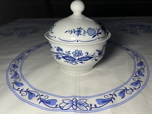Generisch Henneberg Porzellan Zwiebelmuster kleine Zuckerdose mit Deckel, 10 cm breit und 6 cm hoch