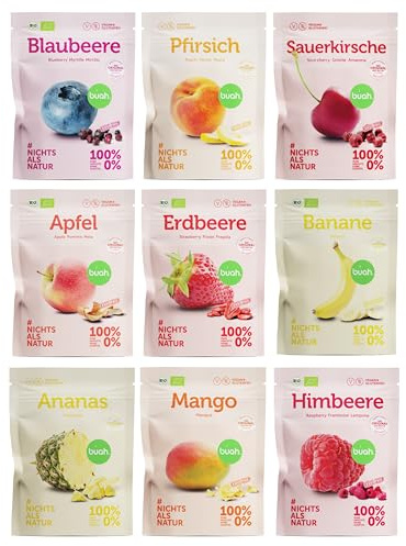 BUAH® Gefriergetrocknete Früchte Probierset | Perfekter Snack aus knusprigen Fruchtchips | Süßigkeiten Alternative ohne Zuckerzusatz, Toppings für Porridge | Vegan Glutenfrei