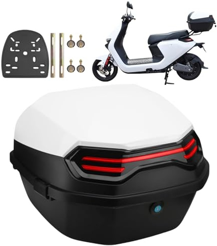 pykaaiiu Motorradkoffer Kofferraum Motorrad Heckbox Mit Sicherheitsschloss, Top Case Rollerkoffer Helmkoffer für Roller Fahrradbox Diverse Farben zur Auswahl(Weiß)