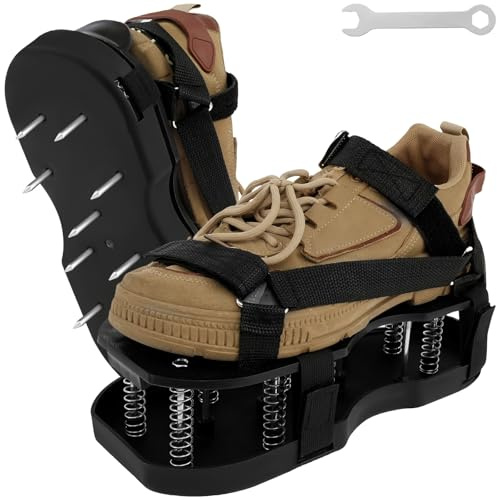 GWCYMYD Nagelschuhe 30,5x14x8 cm Federdesign Rasenlüfter Schuhe Vormontiert mit Verstellbaren Klettbändern Robust Rasenbelüfter Schuhe zum Rasen Belüften und Auflockern (Schwarz)