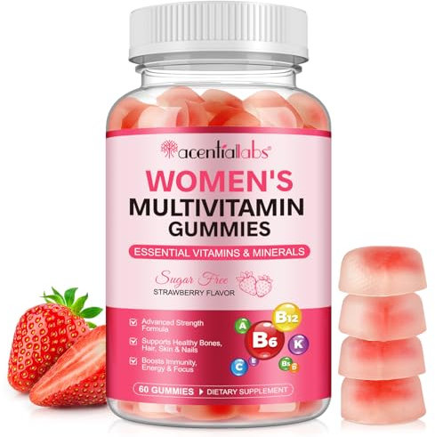 Multivitamin for Women, Boosts Healthy Bones Hair Skin and Nails, Boosts Immunity Energy, Womens Multivitamin Gummy 60p, Strawberry Flavor