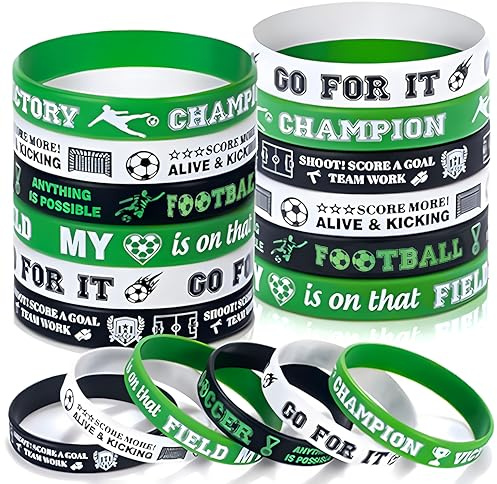 Viicoor Silikonarmband Set, 24 Stück Fußball Silikon Wristband Schnapparmbänder Set für Geburtstag Mitgebsel Kinder Jungen oder Mädchen