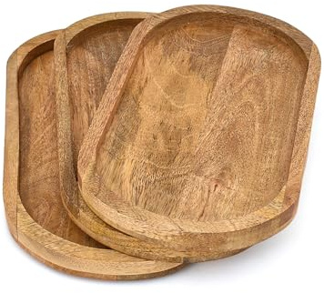 Kimona Lot de 3 plateaux de service en bois de manguier avec lèvre, assiettes à charcuterie, apéritif, sushi (30,5 x 15,2 x 1,9 cm)