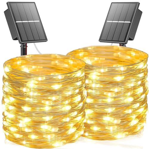 DOLUCKY 2 Stück Solar Lichterkette Aussen Weihnachten, 20M 200LED Solarlichterkette Außen Wetterfest, 8 Modi Wasserdicht Kupferdraht Lichterkette Outdoor für Garten Balkon Weihnachten, Warmweiß
