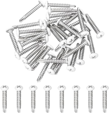 sourcing map 30Pcs M4.2x19mm White Thick Pan Head Self Tapping Screws, 410 Stainless Steel Self Drilling Screws for Metal Sheet Metal Screw, Silver