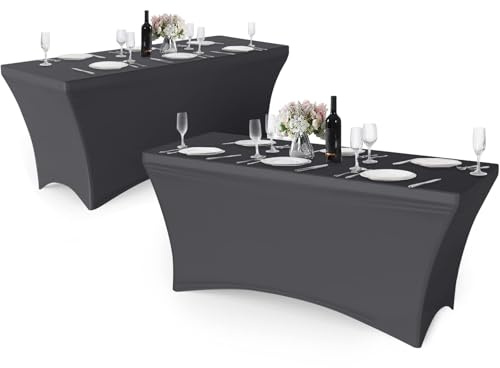 Granbest Pack von 1 Fitted 6FT Spandex Tischdecke Dehnen Rechteckige Tischdecke mit Hohem Elastik für Partei, Bankett, Hochzeitsereignis, Ausstellung, Freien (1 Packung 6ft, Grau)