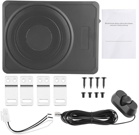 Car Subwoofer Slim Amplifier Bass Enclosure Speaker Under Seat Audio Device 10in 12V 800W Efficient Bass Output Loud Sound Aluminum Alloy Black