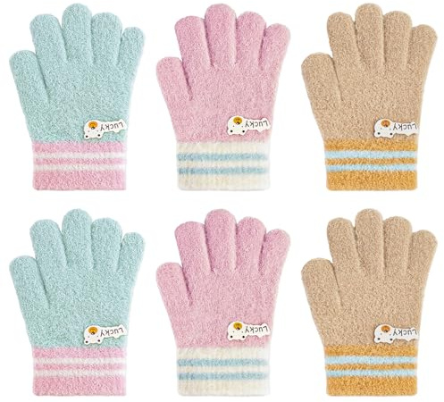 Migliore Wear 3 Paar Kinder Handschuhe Winter, Fleece Thermohandschuhe Warme Winterhandschuhe für 2-10 Jahre Jungen Mädchen