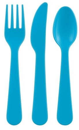 HOMESHOPA Blue Plastic Cutlery Set, 18 Piece Party Serving Knife Spoon & Fork, Reusable Tableware, Unbreakable, Microwave, Dishwasher & Freezer Safe
