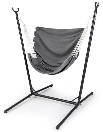 FANTASK Fauteuil Suspendu avec Armature, Charge maximale : 120 kg, réglable en Hauteur sur 6 Positions, avec Poche latérale, Chaise Suspendue pour l'extérieur et l'intérieur, pour Salon, Chambre à