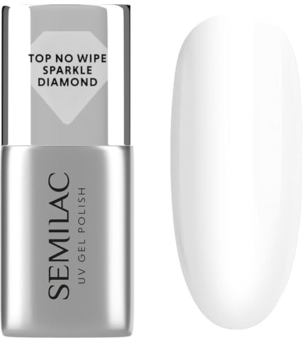 Semilac Esmalte de uñas UV Top No Wipe Sparkle Diamond 7 ml – Acabado brillante, sin capa de dispersión, para gel UV y uñas híbridas, efecto brillante