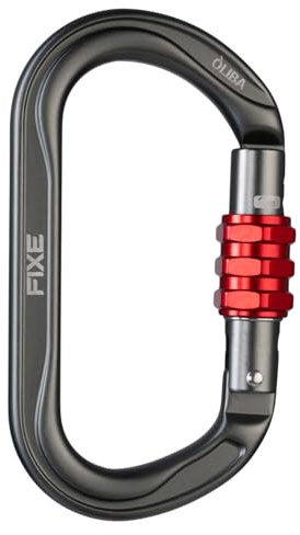 FIXE - Mosquetón Òliba Screw Lock Ovalado de Aluminio para Poleas y Maniobras Técnicas - Cierre de Rosca Hexagonal 13 mm - Alta Resistencia 25 kN - Color Antracita con Rojo