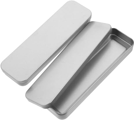 Cabilock 2pcs Silver Tinplate Pencil Case with Lid Design for Protection, Rectangular Stylish Stationery Organizer with Smooth Finish, for Students on The Go Or Office Use