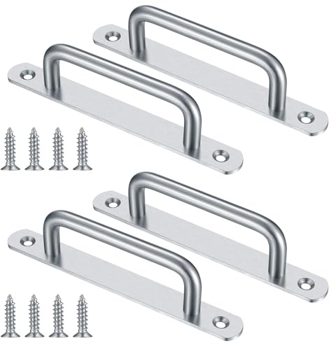 Gaomoeny 4 Piezas Tiradores de Puerta de Granero, Tiradores de Puerta Corredera con Placa, para Puerta Corredera Manija de Puerta de Armario（160mm）