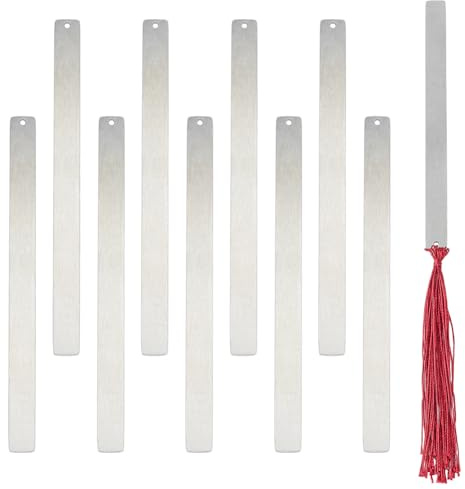 Hobbspring 10 Stück Edelstahlene leere Metall-Lesezeichen 13cm rechteckig mit Loch Graviermarken Prägemarken DIY Seitenmarkierer für Basteln Lesen Schule Bürobedarf