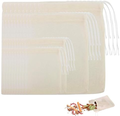 40 PCS Spice Bags for Cooking, Cotton Muslin Empty Tea Bags, Reusable Mesh Bag with Drawstring Spice Herb Bag for Cooking, Spices Storage, Loose Tea and Coffe(4 Size)