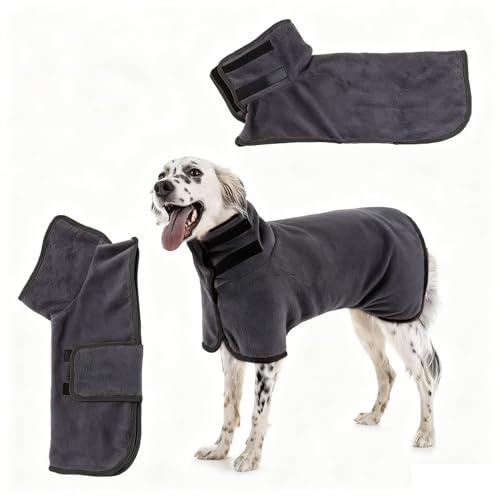 Hunde Bademantel Badetuch,Windhunde-Wintermantel Hundebademantel Extra Saugfähig,Mikrofaser Hundebademantel für mittelgroße und große Hunde, Mit Verstellbarem Klettverschluss (Grau,L)