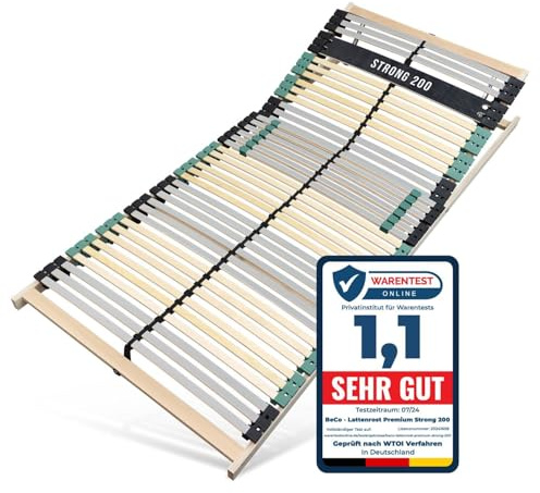 Sleepneo Lattenrost 140x200 Premium Strong bis 200Kg, Kopfteil verstellbar, 7-Zonen-Lattenrost mit 42 Latten, Made in Germany, extra stabil aus Buchenholz