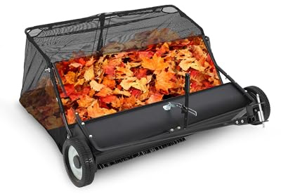 Rimorchio per spazzatrice da giardino, 106 cm con grande capacità, design a corda di scarico, altezza regolabile per detriti e raccolta erba efficienti