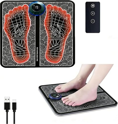 EMS Foot Plate for Swollen Legs - Muscle Stimulator Foot Massage Pad with 8 Modes & 19 Intensity Levels, Remote Control, USB Rechargeable Foot Relaxation Device for Home Use