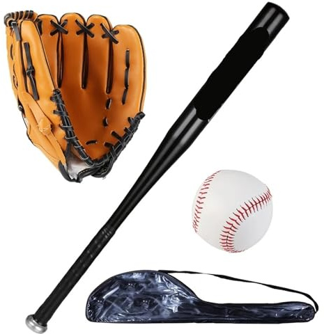 Guante de Béisbol Juego de Bate béisbol Aluminio 25 Pulgadas, Ideal for práctica bateo softbol con Guante y Pelotas(Black)